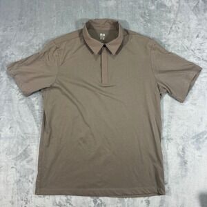 Uniqlo x Theory Mens AIRism Polo Shirt Medium Taupe Brown Short Sleeve Collab